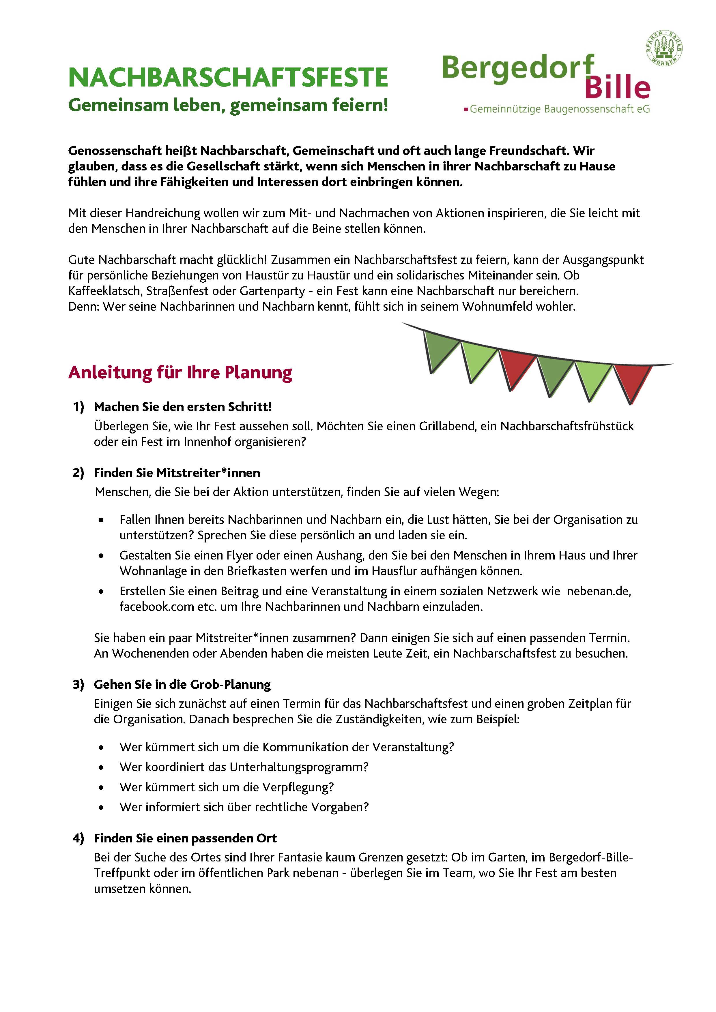 Handreichung und Kontaktformular Nachbarschaftsfeste